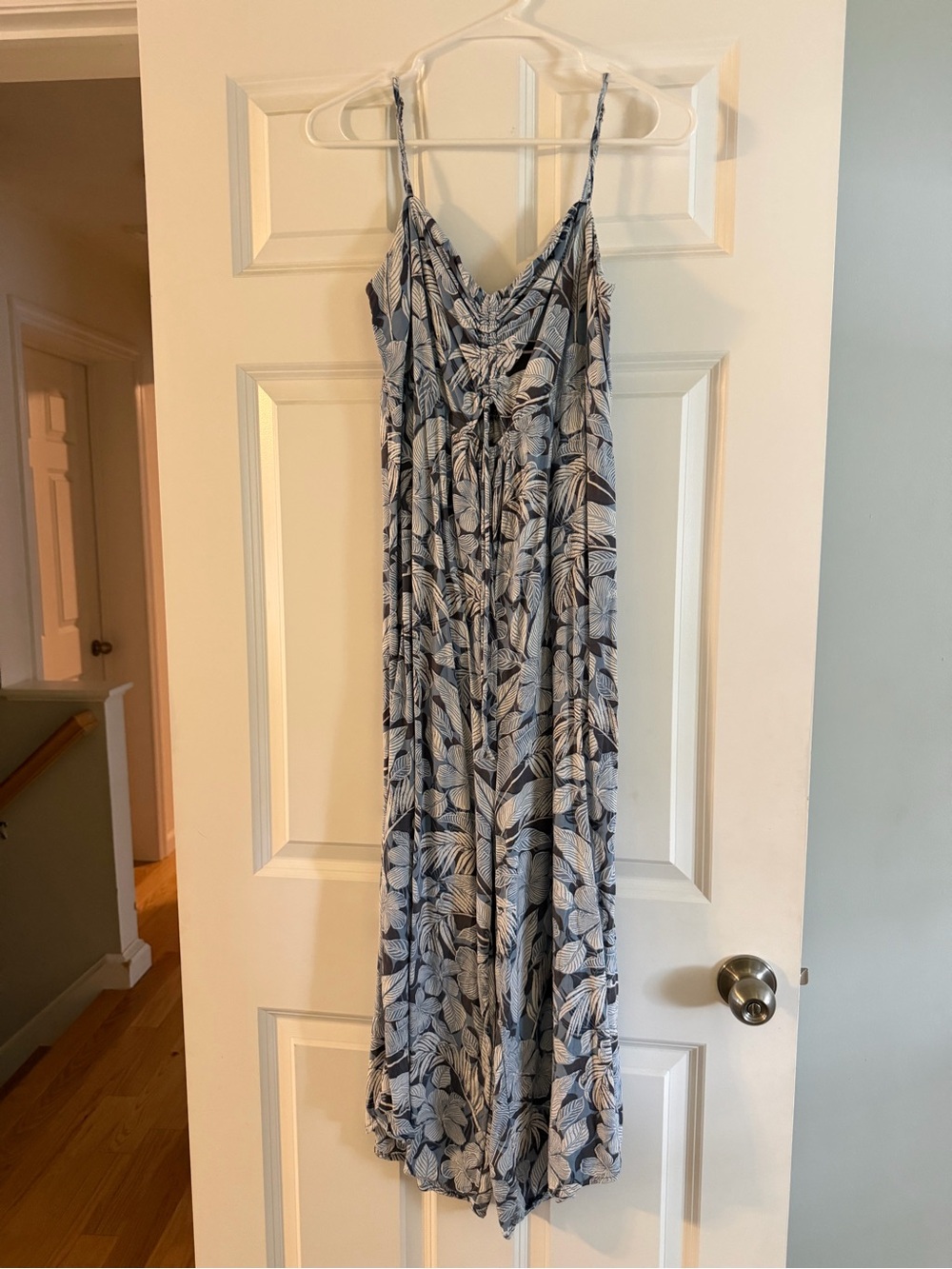 O'Neill Blue and White Floral Spaghetti-Strap Maxi Jumpsuit